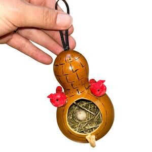 Vintage small folk art birdhouse hand painted gourd ornament signed
